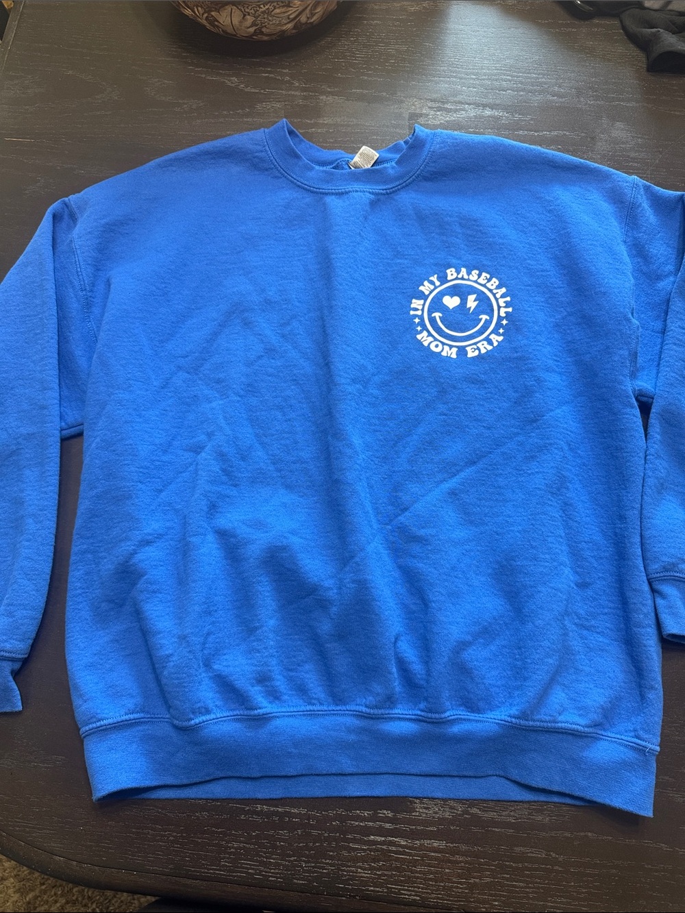 Gildan Royal Blue Crewneck Sweatshirt with White Mom Era Baseball Graphic